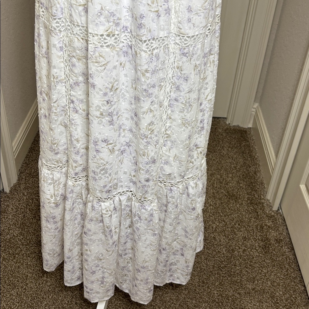 “And Now This” Crochet Trim Empire Waist Floral Maxi Dress White/Lilac NWT SizeS - Picture 5 of 12
